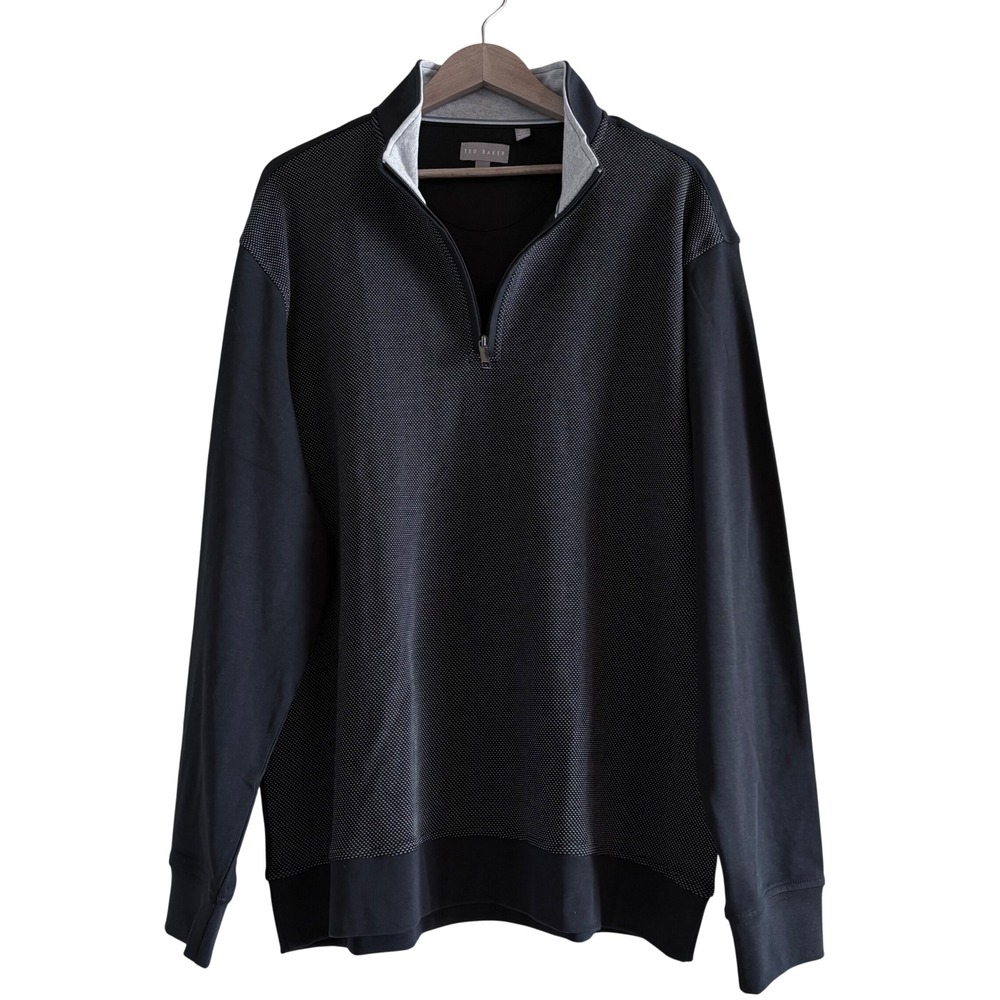 Ted Baker Mens XXL Navy Blue Textured 1/4 Zip Pullover Mock Neck‎ Sweatshirt